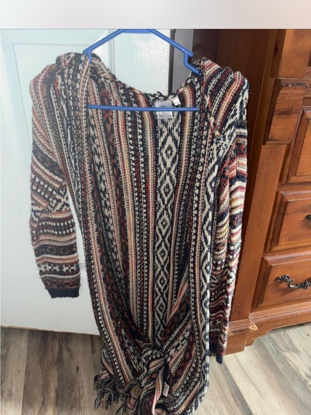 Boho Hooded Knit Cardigan Sweater - Multicolor Stripes